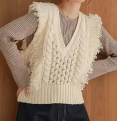 Babフリンジバルキーニットベスト