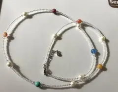 マルチカラー ビーズ ネックレス 316L ステンレス ストーン パール