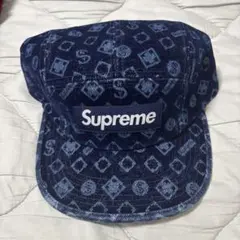 Supreme Flocked Denim Camp Cap 