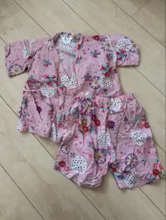 日本製 花柄 甚平 サイズ100 ピンク
