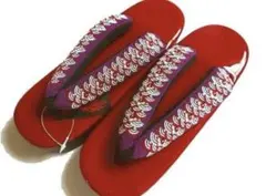 ウレタン草履 ヒール草履 厚底草履 フリー 24cm レッド台 豪華刺繍鼻緒