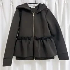 フリル付き 黒フード パーカー レディース