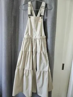 ベージュ ティアードサロペット フリーサイズ