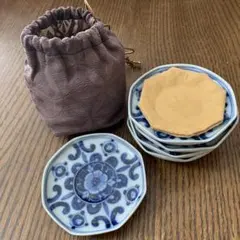 九谷焼⭐️八角形小皿5枚組⭐️仕覆付⭐️蔵保管