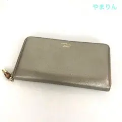 GUCCI グッチ 長財布 ラウンドファスナー レザー シルバー バンブー