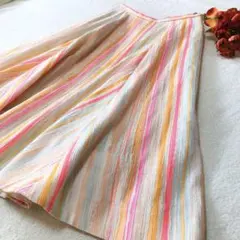 Chesty Aラインフレアスカート　ネオンストライプ　個性的　春色【M】