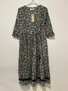 r.p.s 花柄 七分袖 カシュクールワンピース ブラックのサムネイル