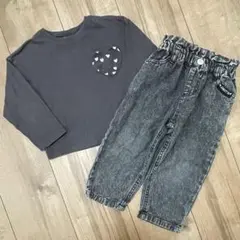 90cmZARAハートポケットロンT＆ケミカルウォッシュデニムパンツグレー