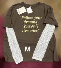 しまむら　レース袖　Tシャツ ブラウン　Mサイズ