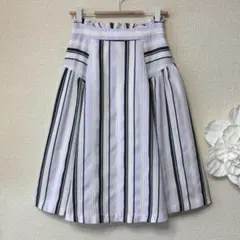 ロディスポット　ウエストフリル　ストライプ柄　スカート　S7号　白×紫×紺　美品