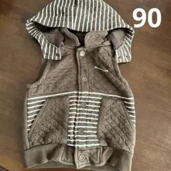 ムージョンジョン　 ブラウンストライプフードベスト90