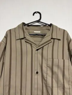 GU オープンカラーシャツ　ストライプ柄 長袖シャツ ベージュ