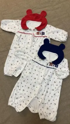 クマ耳付きロンパース 50-60cm ２点セット　双子