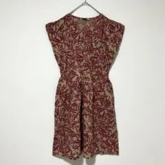 M329 インド綿ワンピース　ひざ丈　フレンチスリーブ　総柄　派手　春夏　M