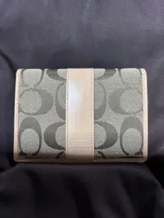 【美品】コーチ COACH 二つ折り財布 シグネチャー柄　ベージュ&ブラウン