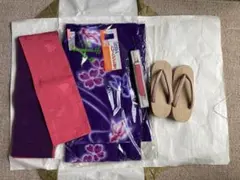 KANSAI YUKATA浴衣 帯 下駄 着付けベルト4点セット パープルのサムネイル