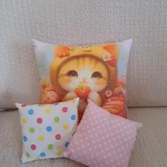 ミニクッション　3個セット　大　小　　　♡ドーナツねこちゃん♡パネル生地