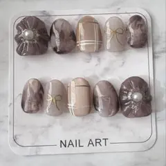 ブラウン秋ニュアンスネイルチップ