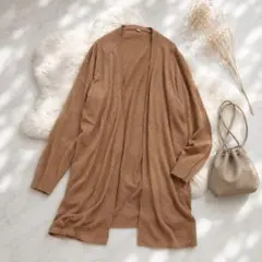 A288 無印良品 麻100% ロングカーディガン M〜L ベージュ リネンのサムネイル