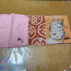 ジブリタオルハンカチ3枚　中古　めいちゃん、ぼうねずみ、カルシファー