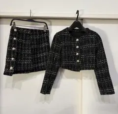 2357 SHEIN ツイード セットアップ ジャケット スカート ブラック