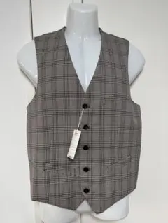 新品未使用 COMME CA ISM ベージュ系チェック スーツベスト Lサイズ