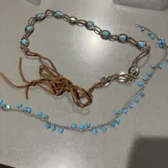 ターコイズ石風装飾カジュアルベルト2本