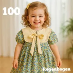 【新品】100㎝ ベビー 女の子 ワンピース 黒 花がら 半袖 リボン