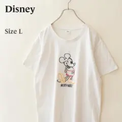 Disney ディズニー ミッキーマウス 刺繍 半袖Tシャツ 白 レディース L