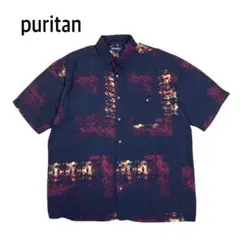 90s puritan アロハシャツ 半袖 レーヨン ビスコース ブラック L