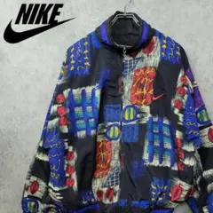 古着 90s NIKE ナイキ 刺繍 総柄 ナイロンジャケット マルチブラック