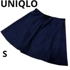 UNIQLO ミニフレアスカート　千鳥柄　ウール混　ネイビーS