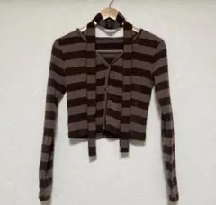 nugu ブラウンボーダーカーディガン