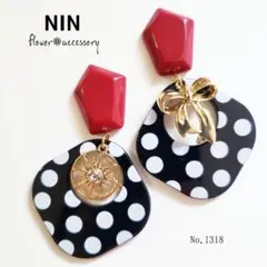 1318 ドット ゴールド ハンドメイド 大ぶり ピアス イヤリング 個性的