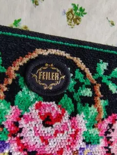 フェイラーFEILER☆花柄刺繍ポーチ☆黒☆未使用