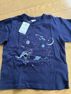 新品 宇宙柄 恐竜 Tシャツ ネイビー 100cmのサムネイル