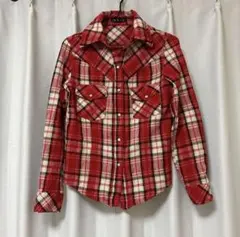 美品 チェック柄 長袖シャツ 赤
