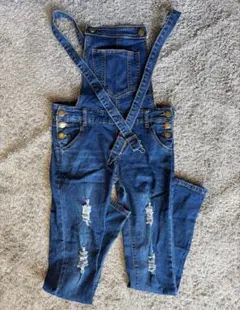 デニムオーバーオール ダメージ加工