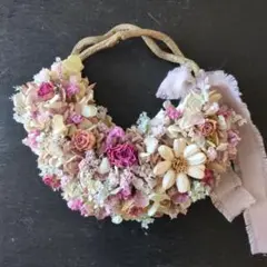 ドライフラワーハーフリース 三日月リースWhite＆ブルー系ナチュラル