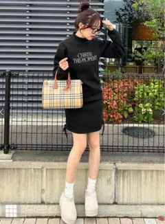 GRL／グレイル／ドロストリボンロゴスウェットミニワンピース[fu220]