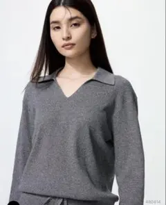 ユニクロ　ウォッシャブルニットリブポロセーター