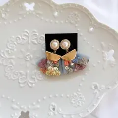 [98]ブルー インド刺繍リボン ハンドメイド ピアス イヤリング