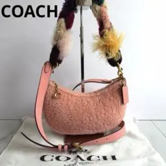 美品 COACH ミラ 2way ボア ファー ショルダー バッグ ピンク