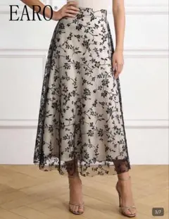 【新品未使用】SHEIN フラワーチュールロングスカート 花柄 シアー Lサイズ