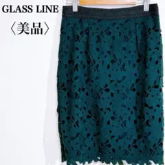 グラスライン 立体花柄刺繍デザイン レーヨン混 ひざ丈スカート バックジップのサムネイル