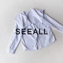 美品 シーオール 2万円 ビッグカラーブラウス ブルー ジャーナルスタンダード