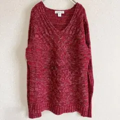 美品⭐️ セーター ニット トップス Ｖネック 長袖 【Ｓ】赤 レディース 冬