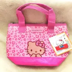 ハローキティ　保冷ミニトートバッグ　ヒョウ柄　ピンク