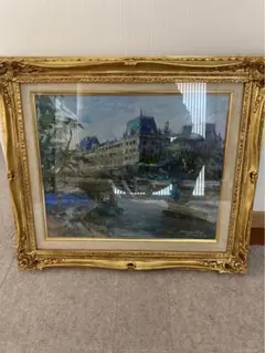 油彩　油絵　セーヌ河畔　<島本良平> サイン額装　美術年鑑掲載作家　SM号 油彩 油絵 セーヌ河畔 <島本良平> サイン額装 美術年鑑掲載作家 SM号