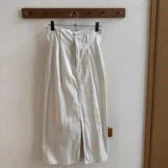 ハイウエストホワイトデニムスカート ロング Lサイズ スリット入り
